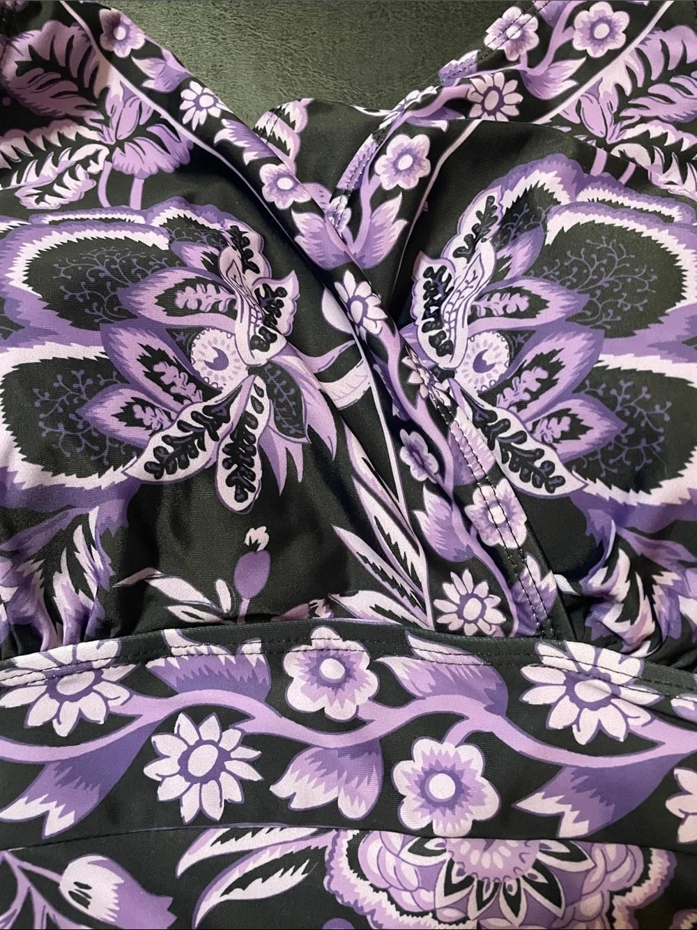 BloomChic Black &  Purple Floral V-Neck Swimsuit NWT Sz. 14/16 very pretty